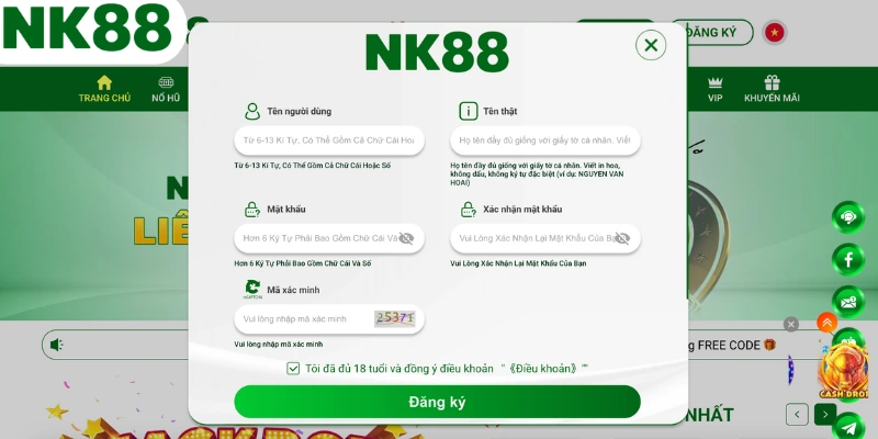 Điền thông tin đăng ký NK88 đảm bảo chính xác 100%